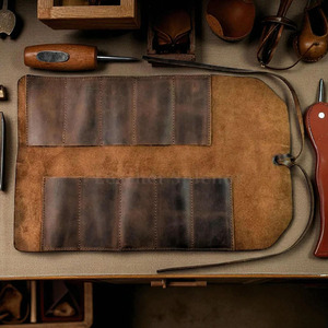 Luxury leather <b>tool</b> <b>roll</b> organizer bags bulk supplier OEM custom logo export quality portable storage quality in low price - Product Image 3