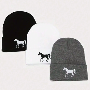 Gorro de Punto Acrílico Personalizado con Logotipo de Animal Bordado, Gorro de Invierno Cálido con Borde, Gorro Unisex Liso, Venta al Por Mayor OEM - Product Image 1
