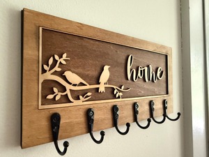 Beautiful Home Word Long Wooden Key Holder Gift Item For Family Friends New Home Or Festive Occasions Key Hook From India - Product Image 2