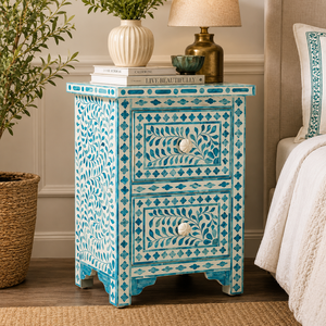 Handcrafted <b>Black</b> Resin Bone Inlay Accent <b>Table</b> Moroccan End <b>Table</b> Floral <b>Bedside</b> Bone Inlay Stool Luxury Home Decor Furniture - Product Image 4