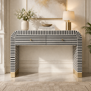 Console moderne de luxe en résine avec tiroirs, design rayé noir et blanc pour entrée - Product Image 4