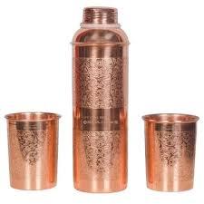 Bouteille d'eau en cuivre martelé, ronde, vaisselle traditionnelle, artisanat métallique électroplaqué - Product Image 5