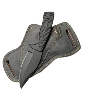 Couteau de chasse à lame fixe en acier inoxydable, lame à pointe tombante avec revêtement en poudre, manche en résine avec étui en cuir, couteau de survie pour l'extérieur
