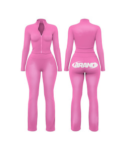 Conjunto premium de camiseta y leggings de nailon y spandex de 240 GSM, color marrón, corte ajustado, con cremallera, logotipo personalizado, impresión por transferencia térmica. - Product Image 3