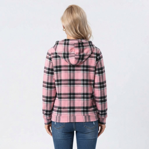 Veste à capuche en flanelle à carreaux pour femme, 100 % coton, décontractée, pour l'automne, avec fermeture éclair, coupe régulière, manches longues, sweats à capuche à carreaux pour homme - Product Image 4