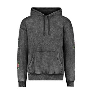 Sudadera con Capucha Gris Oscuro para Hombre, Corte Regular, Bordado Floral, Bolsillo, Estilo Casual para Otoño, 100% Algodón Tejido - Product Image 1