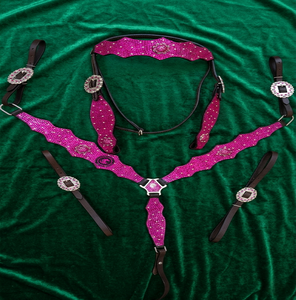 Ensemble de harnais et bride en cuir véritable occidental durable pour cheval, avec collier de poitrine, motif à franges perlées, tailles personnalisées, équitation - Product Image 5