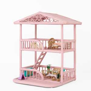 Maison de poupée en rotin rose délicat, maison de jeu décorative, maison de jeu imaginative pour enfants, salle de jeux créative, jeu d'imitation - Product Image 5