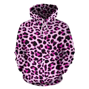 Leopard Pink Printed Hooded Hoodies Knitted Women's Sweatshirts Autumn Ladies Streetwear Zebra Printed Pink Hoodie