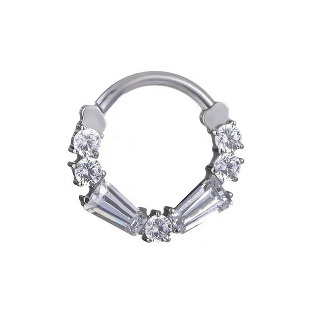 G23 F136 Implant Grade Titanium Hinged Segment Cartilage  Nose Hoop Rings with CZ Body Piercing Jewelry