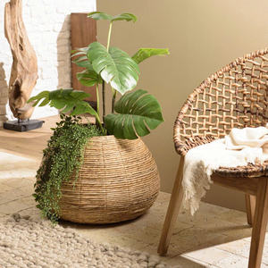 Pot de fleurs décoratif artisanal en jacinthe d'eau, panier moderne pour plantes d'intérieur, salon, balcon et décoration de la maison - Product Image 3