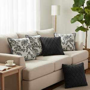 SOGA Juego de 5 Cojines Decorativos Elegantes de 45 cm, Color Gris Carbón, Tejido de Cable y Funda de Almohada Floral Gris Oscuro para Sofás de Sala de Estar - Product Image 2