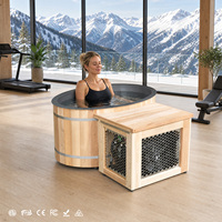 Baignoire de trempage froide en cèdre rouge avec large bord métallique, revêtement en acier inoxydable 304, refroidisseur intégré, pour spa extérieur et patio