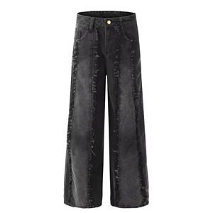 Pantalones Vaqueros Rectos Desgastados con Flecos Verticales Estilo Vintage para Hombre, Jeans Holgados Lavados Estilo Y2K, Ropa Urbana con Logotipo Personalizado - Product Image 3