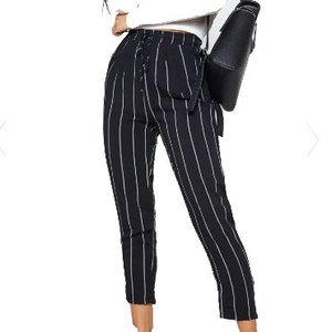 Pantalon cargo taille haute élastique uni avec fermeture éclair, longueur cheville, pour femme, respirant, en polyester/coton - Product Image 1