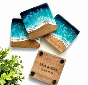 Custom Logo Luxury Ocean Wave Epoxy Resin Wood <b>Coaster</b> Handmade Acacia Wooden <b>Drink</b> <b>Coasters</b> for Home Decor Beach Theme Gifts - Product Image 3