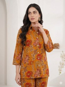 Ensemble Kurti Plazzo en rayonne et coton imprimé de qualité supérieure avec travail en feuille d'aluminium pour femmes - Product Image 3
