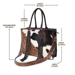 Bolso Tote de Cuero Vacuno Hecho a Mano de Primera Calidad con Parches de Pelo Estilo Western - Product Image 2