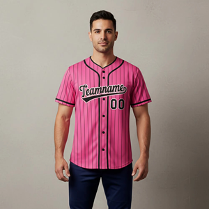 Pink Striped <b>Baseball</b> Jersey Men's Short Sleeve Button Front Breathable Polyester Teamname 00 Print Regular Fit Apparel - Product Image 6