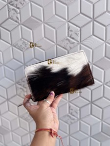 Cartera de piel de vaca para mujer, monedero de cuero con pelo, nuevo diseño, funda de teléfono con tarjeta de embrague, embrague occidental para mujer - Product Image 4