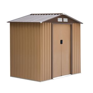 Casetta da Giardino Marrone 2,13m x 1,22m per Esterni, con Kit di Fondamenta, Prese d'Aria, Porte Scorrevoli, in Materiale PP e Lega - Product Image 1