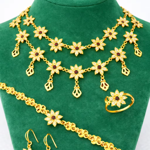 เครื่องประดับ MOLL สำหรับผู้หญิง ดีไซน์ทันสมัย สวยหรู ทองเหลืองชุบทอง ประดับเพชรซิคอนธรรมชาติ สายโซ่แบบเชือก ดีไซน์รูปใบไม้ รับรองโดยบุคคลที่สาม - Product Image 1