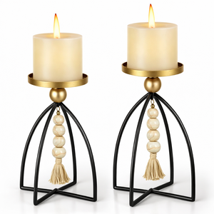 Candelabros Dorados y Negros con Cuentas Rosas, Portavelas Decorativos con Adorno de Borlas, Decoración Moderna para el Hogar, Mesa y Oficina - Product Image 3