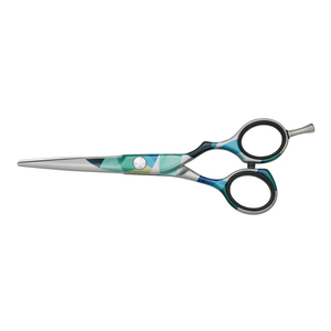 Ciseaux de coiffure à motif géométrique bleu-vert, en acier inoxydable japonais, avec poignée décalée, ciseaux professionnels de salon - Product Image 1