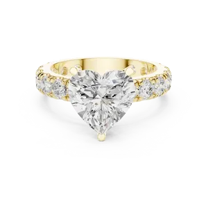 Bague de fiançailles en diamant de laboratoire taille cœur 3 carats, or massif 18 carats, certifiée IGI, avec large bande d'éternité accentuée, VVS E-F, bague fine - Product Image 1