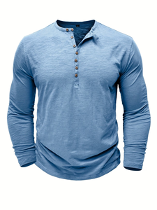 Men's Long Sleeve Henley T-Shirt Solid Color Knitted Cotton/Bamboo Fiber Regular Fit Casual Breathable Regular Enzyme Wash - Product Image 4