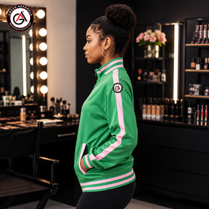 Chaqueta Bomber de Invierno para Mujer con Bordado de Hermandad Rosa Verde |   Diseño Formal Sólido Personalizado Sublimado Verde Rosa para Hermandades - Product Image 3