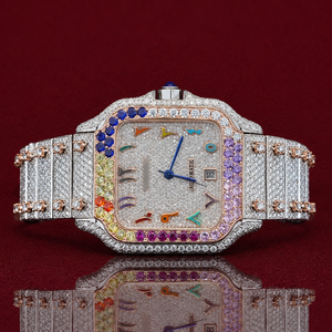 Reloj Mecánico de Lujo para Mujer con Diamantes de Moissanita Arcoíris, Estilo Hip Hop |   Reloj de Edición Limitada con Esfera Cuadrada y Acabado en Acero Inoxidable - Product Image 1