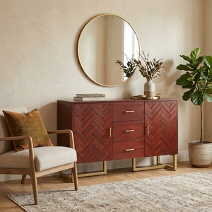 Elegante Mueble de TV Moderno de Madera Maciza con Puertas Planas, 2 Puertas y 3 Cajones, para Sala de Estar, Dormitorio, Apartamento, Hotel, con Patas de Metal - Product Image 3