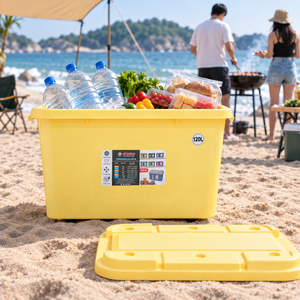 Boîte de rangement en plastique PP de 120 L avec couvercle verrouillable, bac de rangement portable, conteneur rectangulaire pour cuisine, chambre à coucher, camping - Product Image 1