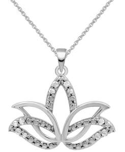 Collana pendente 18 "fiore di loto di diamanti (1/10 ct. T. w.) in argento Sterling | Macacy's - Product Image 1