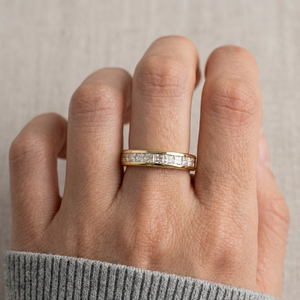 Jewellery Factory Classic Casual Design <b>Ring</b> 18 Karat Yellow Real Diamond Jewels Princess Half Way <b>Thin</b> Band <b>Rings</b> for Women - Product Image 1