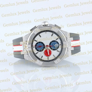 Qualité supérieure très vendu mouvement automatique cadran blanc chronographe D VVS Moissanite diamant gris bracelet en caoutchouc montre pour hommes - Product Image 2
