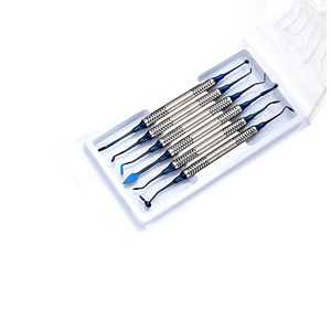 Ensemble d'instruments chirurgicaux dentaires en acier inoxydable, poignée moletée manuelle, couleur bleue, classe I - Product Image 3