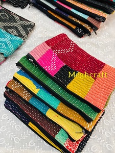 Premium Multi-Functional Cotton Kantha Embroidered Pouch Lightweight & Eco Friendly Pouch With Zipper Closure Wholesale Export - Product Image 2