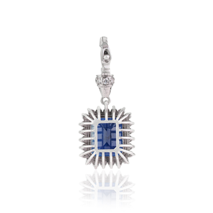Nouveautés : Pendentif statement ouvrable en or blanc 14 carats pour femme, saphir bleu et diamants taille octogonale, design unique - Product Image 6