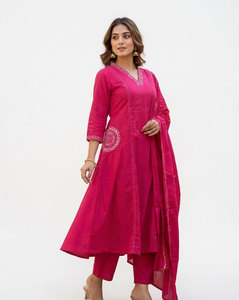 Ensemble Salwar Kameez en coton rouge avec dupatta imprimé, coupe ample traditionnelle pour femme, longueur cheville, décontracté, pour fêtes, séchage rapide, Inde Pakistan - Product Image 3
