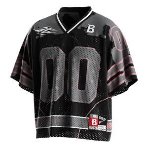 Custom American Football Jersey Black <b>Mesh</b> V-Neck <b>Short</b> Sleeve Breathable Digital Print Front Team Uniform Unisex Adult Size - Product Image 1