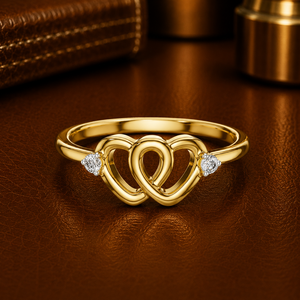 Double Heart Shape Brilliant Cut Lab Grown Diamond Women's <b>Rings</b> DEF VVS 14K Solid Gold Minimalist Romantic Anniversary Gift - Product Image 1
