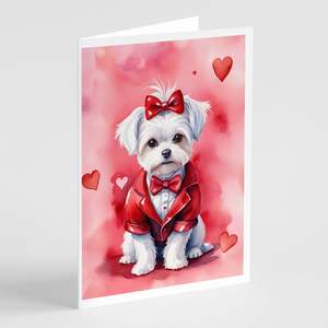 Whimsical A7 Size 5x7 Blank Note <b>Cards</b> Pack of 8 with Envelopes Maltese My Valentine <b>Greeting</b> <b>Cards</b> - Product Image 1