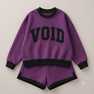 OEM/ODM Service Embroidered Front Autumn Solid Fleece Eco-Friendly, Breathable, Oversized Casual Wear Mock Neck Short <b>Set</b> - Product Image 1