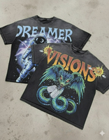 T-shirt Homme 2026 Effet Usé Délavé au Soleil et à l'Acide |   Tissu tissé ample et carré 100% coton |   Impression numérique style streetwear