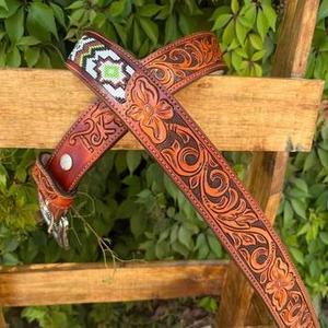 2026 New Full Grain Leather Western Stylish Cowboy <b>Belt</b> With Bead <b>Work</b> And Hand Tooled Design Top Manufacturer For Men And Women - Product Image 2