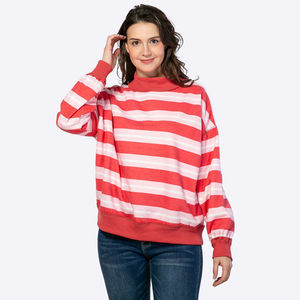 Sudadera de cuello alto a rayas rojas y blancas para mujer, corte regular, manga larga, tejida, informal, para otoño, transpirable, con cuello simulado - Product Image 3
