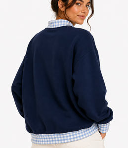 Sudadera de Manga Larga con Cuello Alto para Mujer, Diseño OEM ODM, Apliques de Letras Personalizadas, Patchwork, Contraste de Puntos, Ropa Casual - Product Image 2