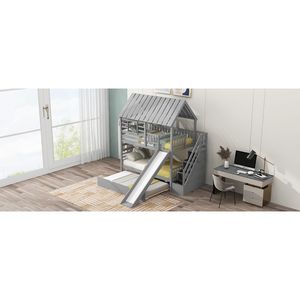 Letto a castello grigio a due piazze con letto estraibile, scivolo e scala contenitore, design con finestra sul tetto (Vecchio SKU GX000931AAE) - Product Image 6